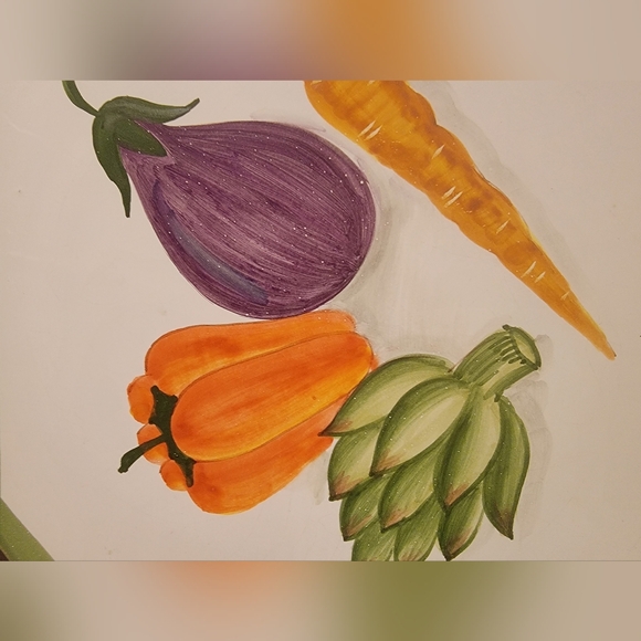 IL Bargello Handpainted Trivet Earthenware Mixed Vegetables Green Trim Signed - Picture 2 of 7